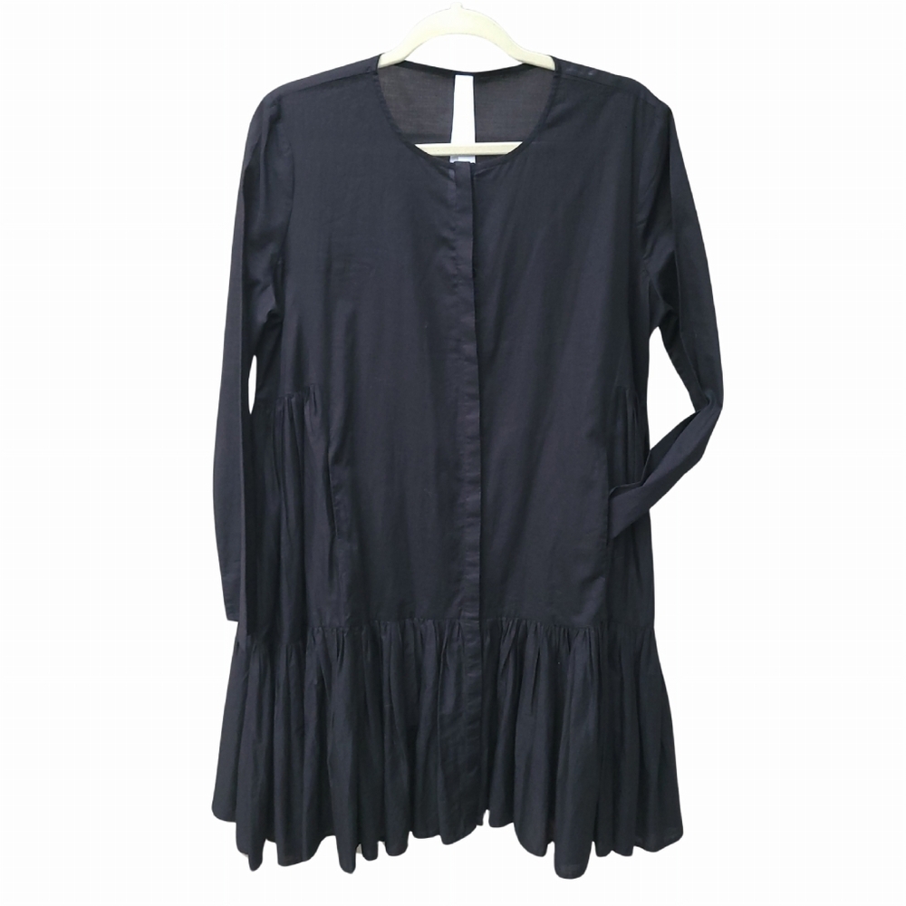 MERLETTE "Martell" EUC Black Cotton Long Sleeve Button Up Tiered Knee Dress M - Picture 7 of 9